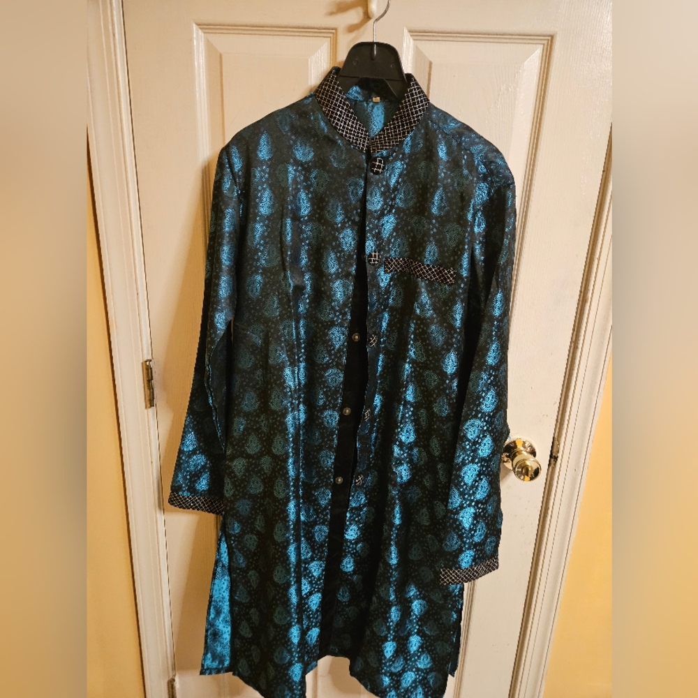 Blue and Black Patterned Long Shirt
